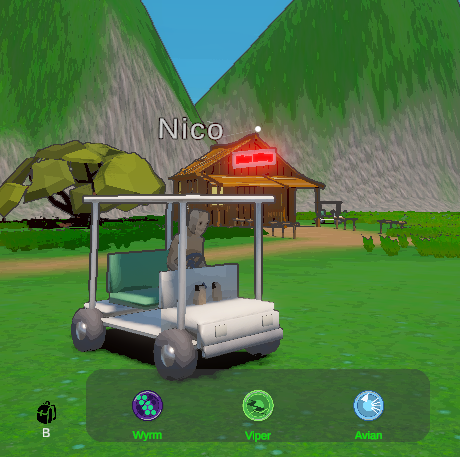 Nico riding a golf cart with disc selector