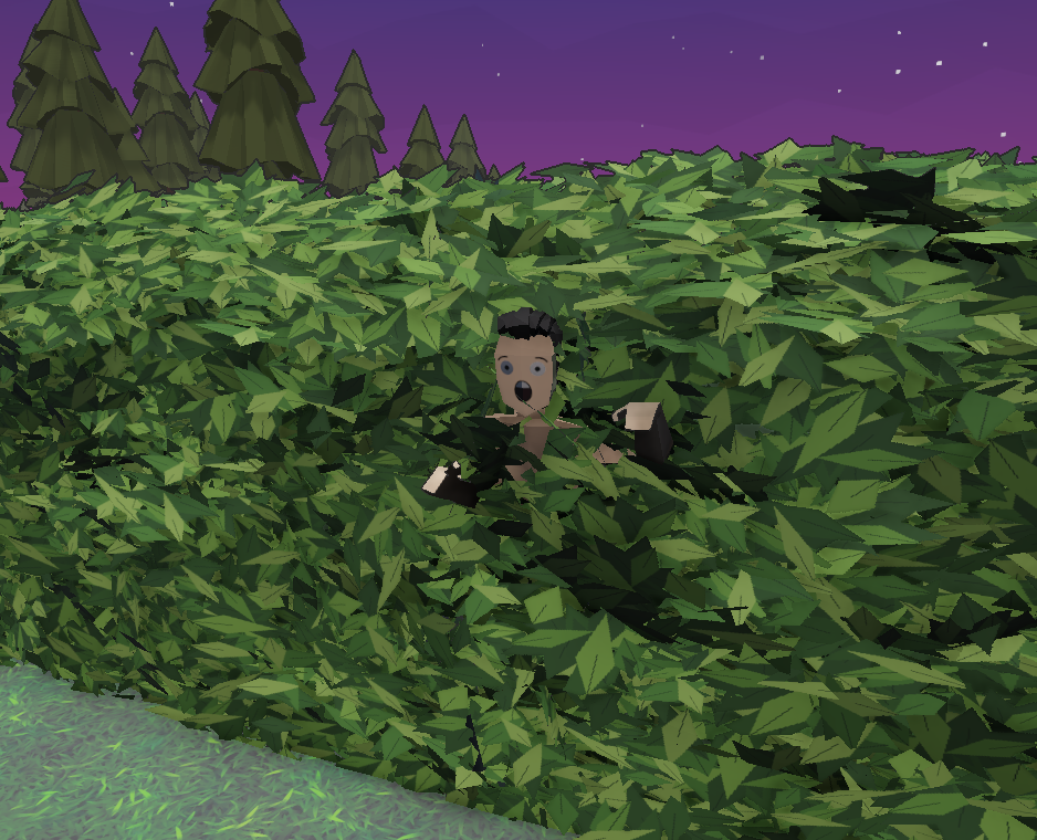 Player lost inside a tall hedge maze at dusk in Whisky Disky