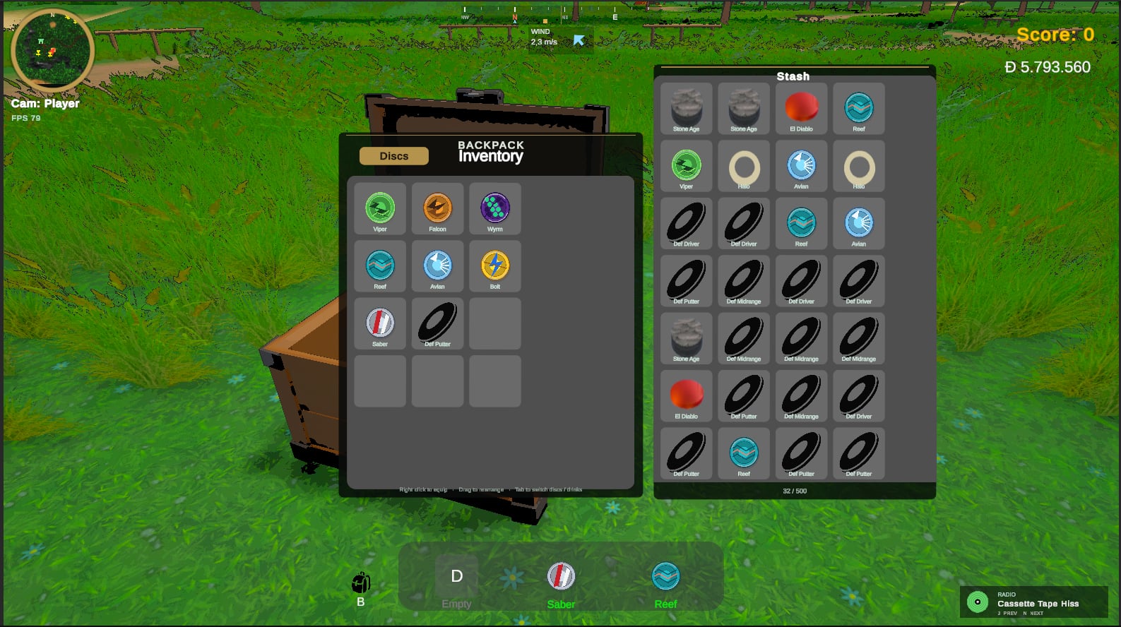 Backpack inventory and stash with Đ 5.793.560 score