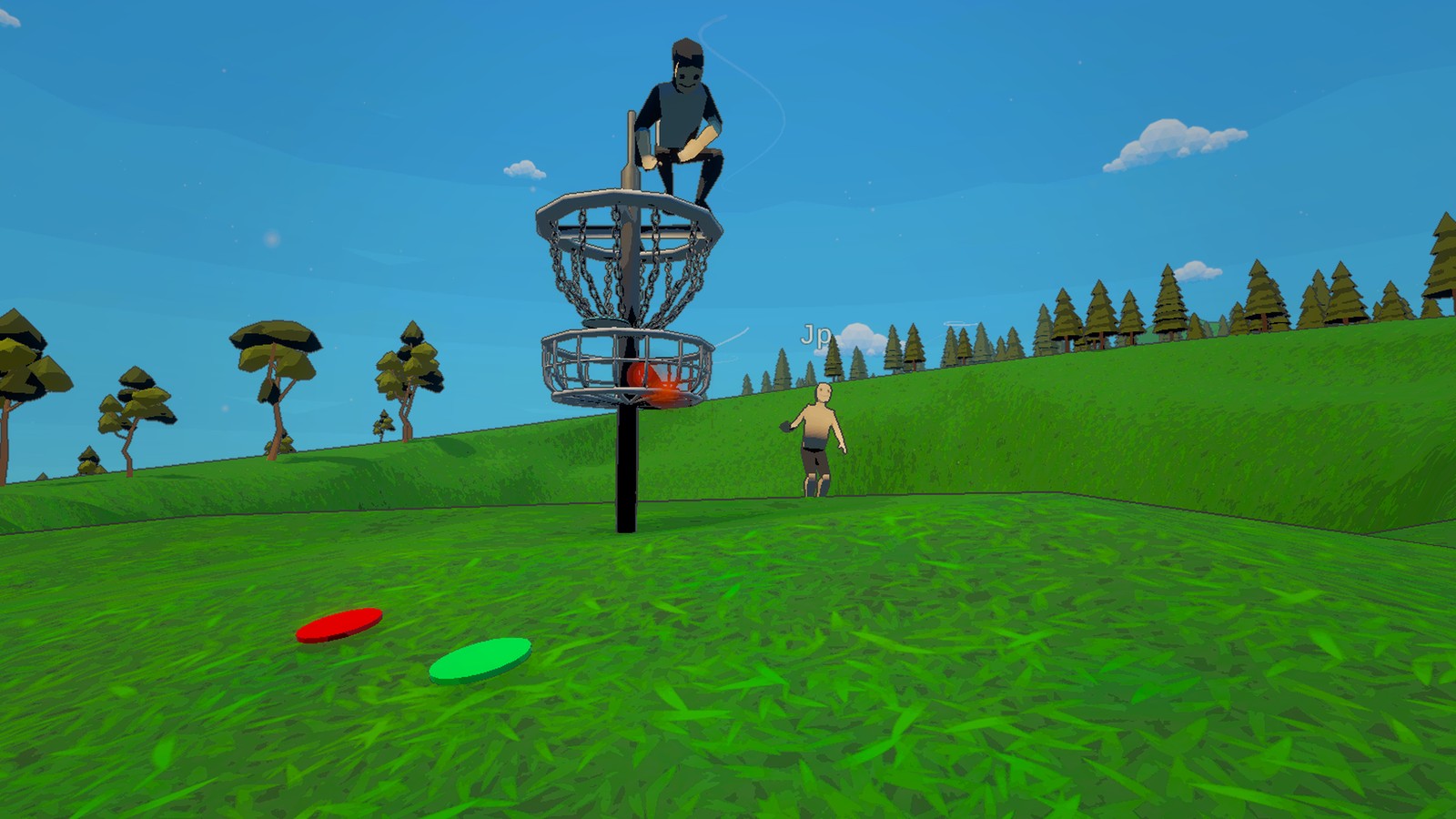 Two players putting on a chain basket in multiplayer