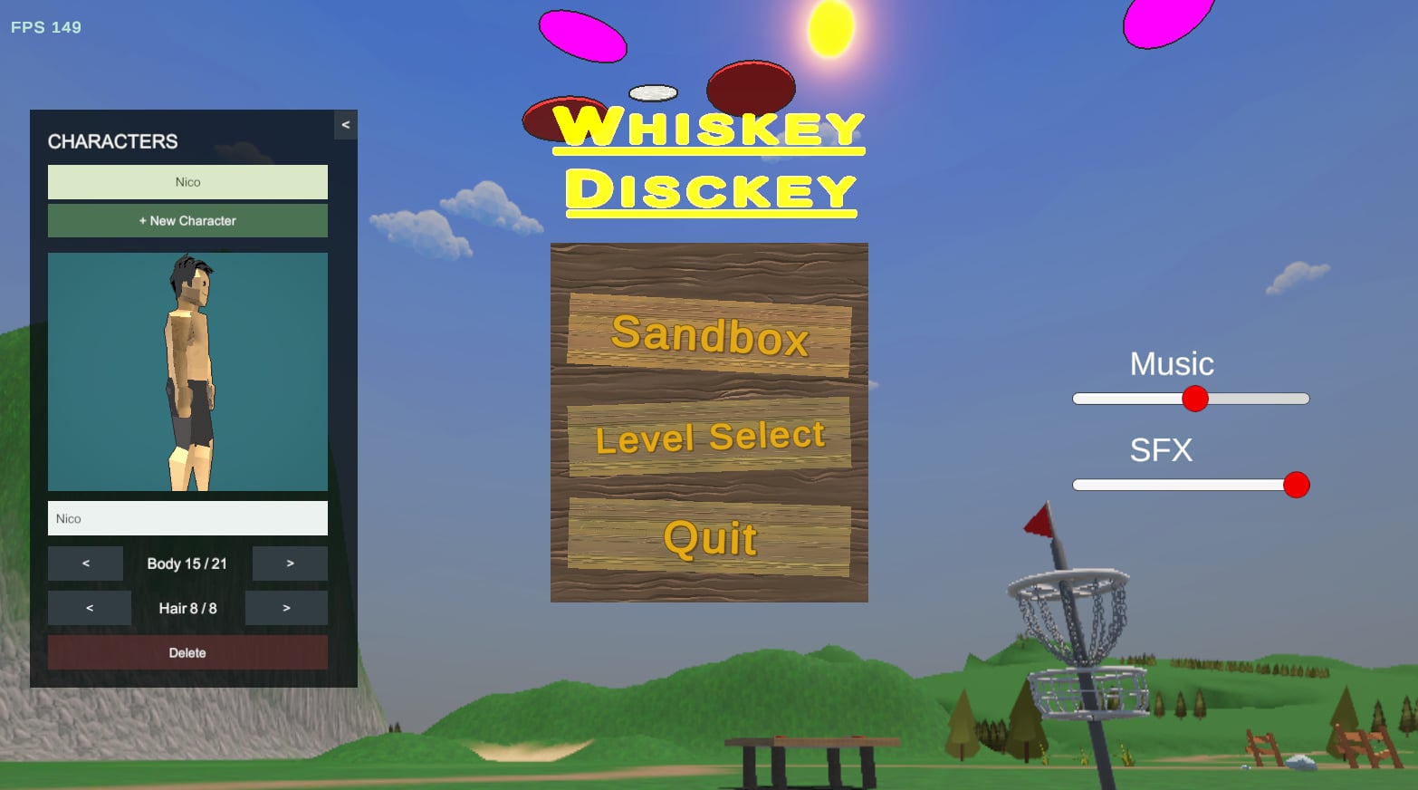 Whiskey Disckey title screen with character picker